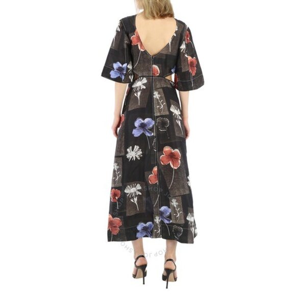 NEW GANNI  Women Maxi Silk Dress Flowers Black SIZE 36/ S - Picture 3 of 13